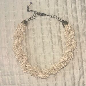 Braided Ivory Beaded Statement Necklace Adjustable